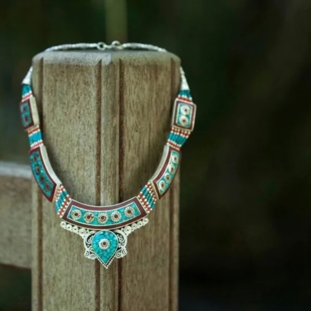 Stunning Antique Original Tibetan Necklace, Cloisonné, Excellent condition